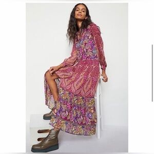 Anthropologie Floral and Paisley Maxi Dress - Purple and Red